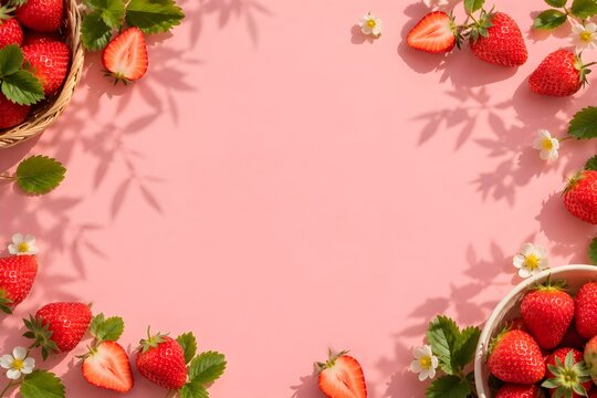 summer strawberry frame composition, website hero banner
