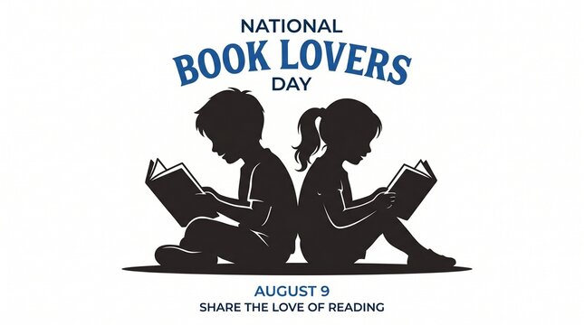 Silhouette of two children reading back-to-back with &ldquo;National Book Lovers Day&rdquo; text, symbolizing joy of reading, literary celebration, and cultural storytelling.