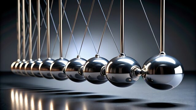 Newton's Cradle with Multiple Silver Spheres in a Row physics science