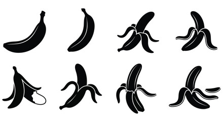Banana Silhouettes A Collection Of Black Fruit Shapes On A White Background © JOHIRUL_STUDIO