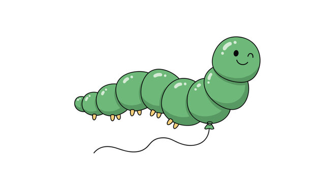 Creative green caterpillar character constructed from several round balloons as a fun element for kids parties and events.