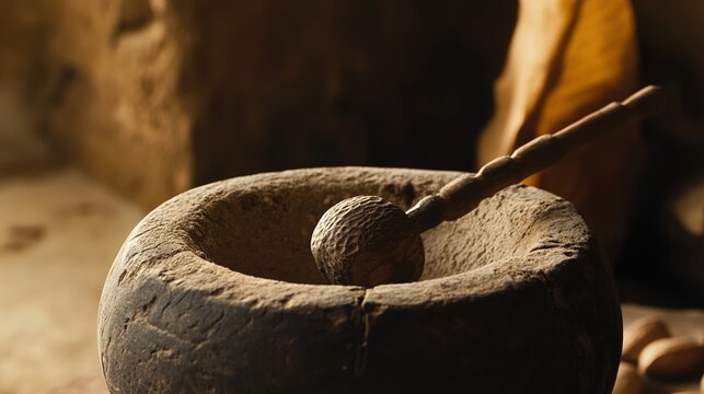 argan. Traditional Berber workshop with stone mill pressing argan nuts. safety posters, maintenance manuals, designed for industrial assembly lines and welding operations.