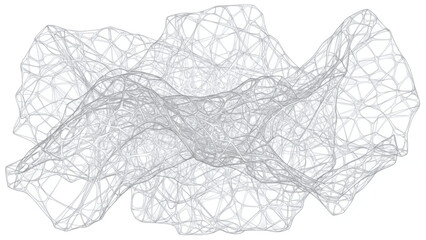 Obraz premium Wireframe abstract geometric shape with complex network lines on white background.