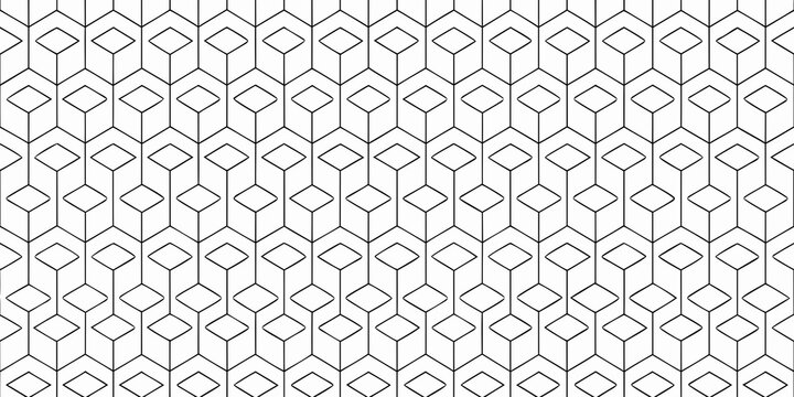 Geometric cube pattern black line art on a white background