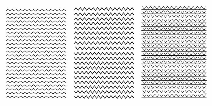 Zigzag And Wave Patterns On White Background Linear Illustration