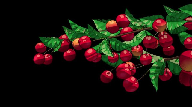 Close-Up Cherry Branch Animation on Transparent Background - Seamless Loop 4K