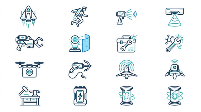 Collection of futuristic technology icons and symbols.