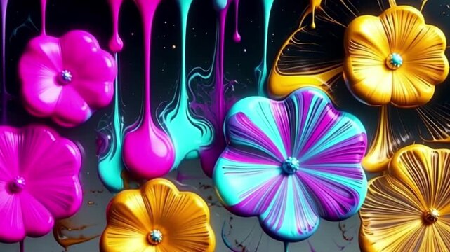 Intricate and vibrant oil paint patterns on a dark background
