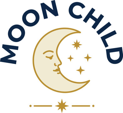 Moon Child Vintage Crescent Moon Face Vector Illustration