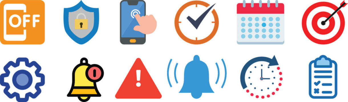 Collection of business management and notification utility icons for mobile applications with management notification application business interface calendar

