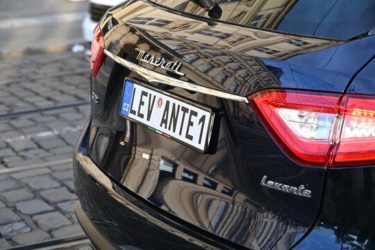 Maserati Levante with Custom License Plate Parked in Prague City Street