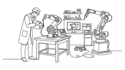 Fototapeta premium A scientist working with robotic arms in a lab.