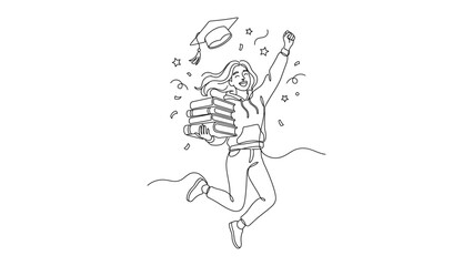 Obraz premium A woman jumping with graduation cap and diploma.