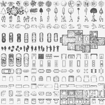 Comprehensive Architectural Symbols and CAD Blocks for Floor Plan Creation Including Furniture Layout and Landscape Design Elements