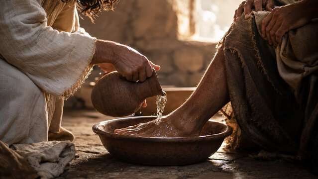 Foot washing humility service compassion ancient tradition clay water