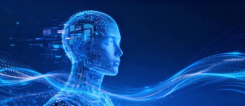 Futuristic Digital Illustration of Human Head with Glowing Brain and Abstract Neural Network
