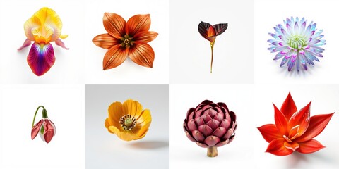 Obraz premium Floral collage displays diverse blooms. Vibrant colors, delicate petals, botanical beauty captured in studio lighting.