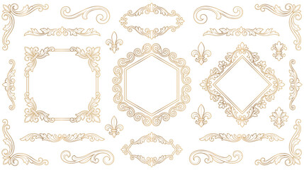 Luxury golden scroll frame and ornamental border assets. © Ojufa