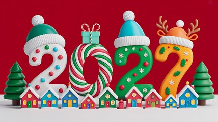 Fototapeta na wymiar 29. Title: Colorful 2027 new year celebration design with festive holiday decorations