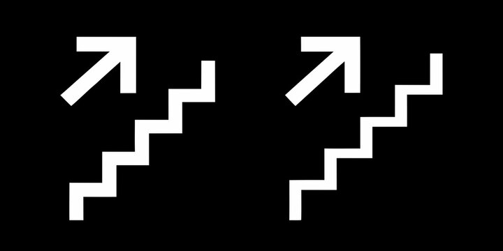White Stairway Direction Signs With Arrowheads Silhouette Style
