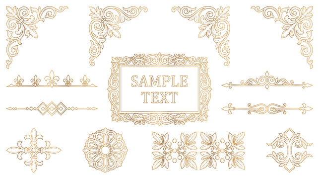 Vintage golden frames and borders ornate decorative.