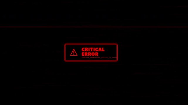Red Glowing Critical Error System Warning UI Message with Digital Glitch Distortion on Black Background