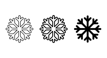 Obraz premium Snowflake icon set, outline, solid, silhouette, white background, vector illustration