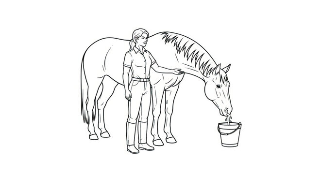Man Feeding Horse From Bucket.
