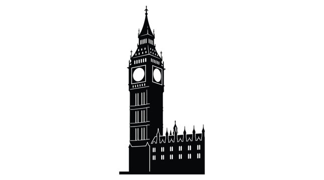 Big ben clock tower silhouette against a white background a detailed graphic representation