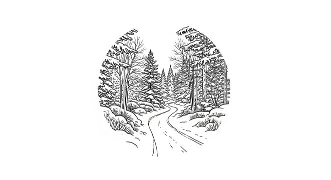Black and white illustration pine trees.