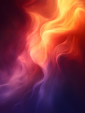 Abstract swirling smoke or gas in vibrant shades of orange, yellow, pink, and purple creates a mystical, fiery backdrop.