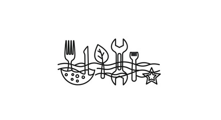 Fototapeta premium Black and white kitchen utensil icons.