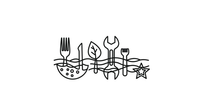 Black and white kitchen utensil icons.