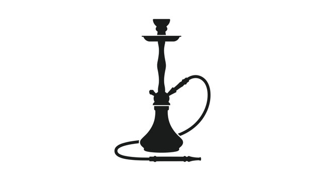 Black silhouette of a hookah pipe with hose and bowl isolated on white background silhouette