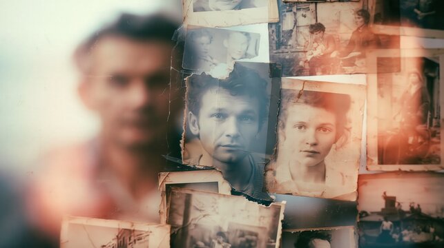 Fading memories from old paper photographs representing memory loss and the passage of time