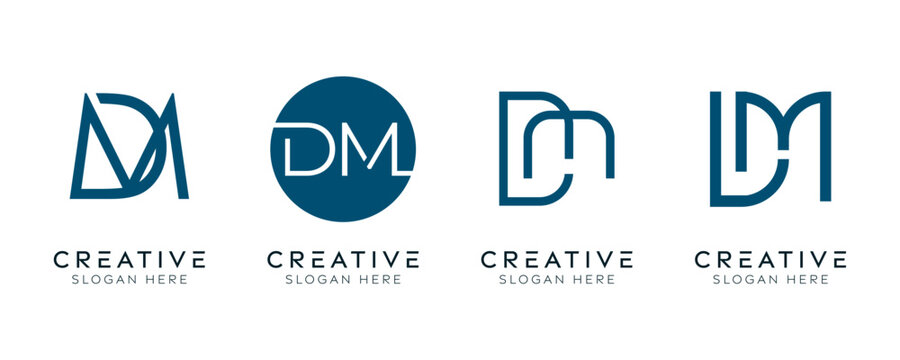 Set of initial huruf DM logo design templates. Modern isolated DM abstract designs.