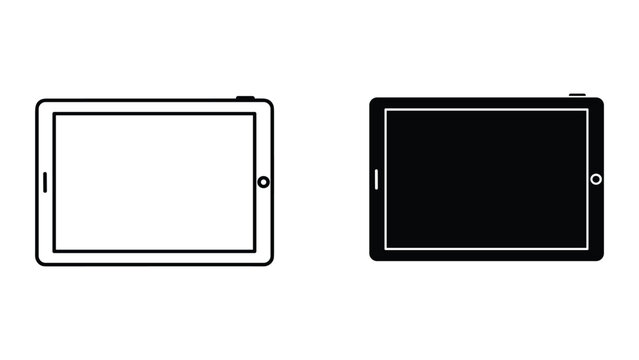 Vector illustration of two tablet computers in black and white on a white background