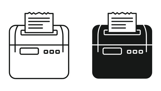 Vector illustration of a black and white printer icon with paper