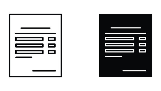 Black and white document icons with lines and rectangles on white background