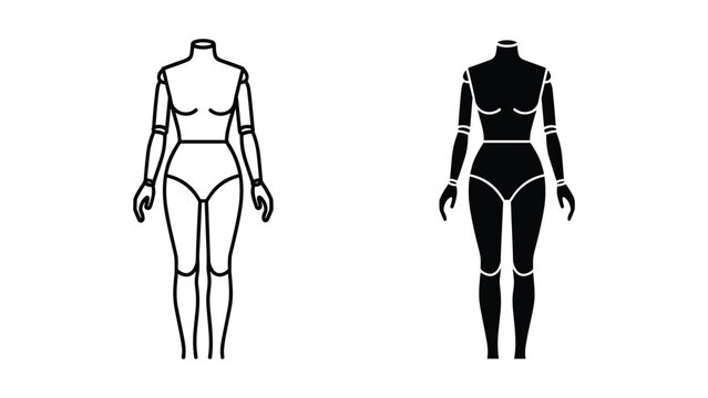Vector illustration of female mannequins in black and white for fashion design isolated on white background