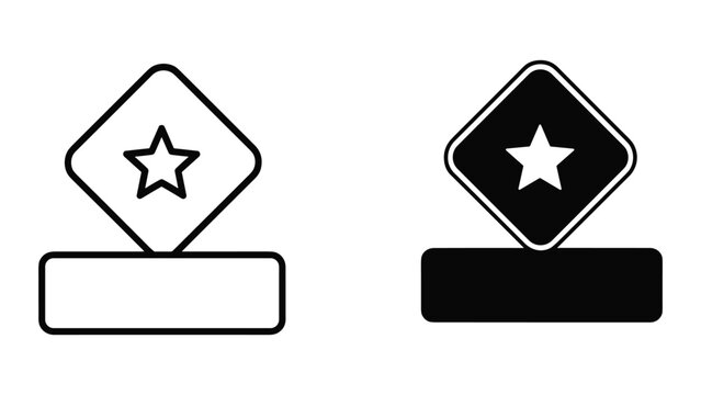 Black and white star icons on rectangular bases for rating or award symbols isolated on white background