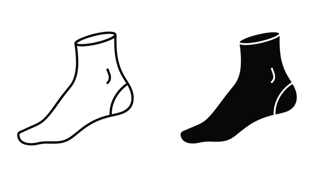 Black and white sock icons in outline and filled style isolated on white background