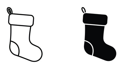 Obraz premium Black and white christmas stocking icons in line art style on white background