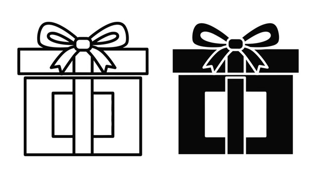 Two gift boxes with bows on top in black and white isolated on white background