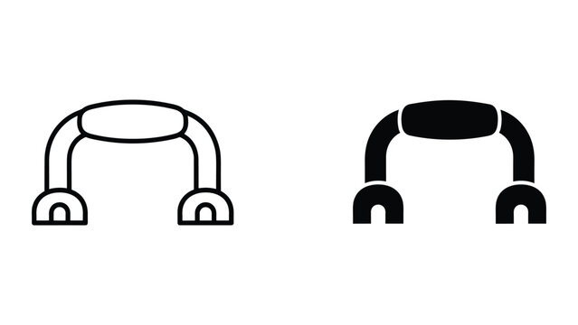 Black and white line art illustration of two identical arch shaped objects