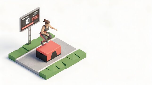 Fitness plyometric training station with athlete in 3D isometric style