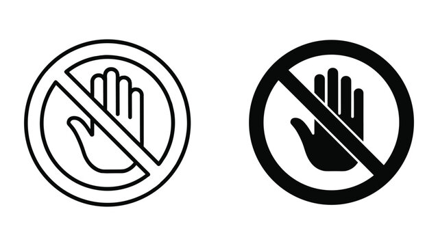 Two no hand signs with line through on white background