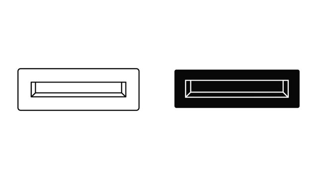 Vector illustration of black and white rectangular icons with inset lines on pure white background
