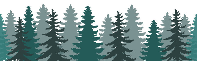 Seamless vector illustration of a pine forest with multiple layered trees © TsaProjects