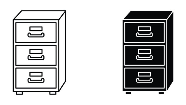Vector illustration of two filing cabinet icons in black and white on a white background